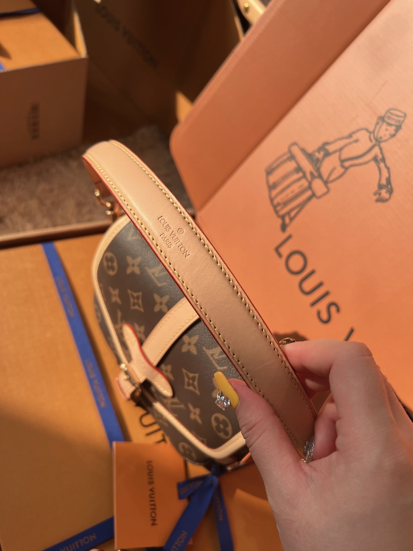 LV Saumur BB Monogram Canvas Crossbody Bag with Leather Trim and Adjustable Strap (20 x 16 x 7.5) cm