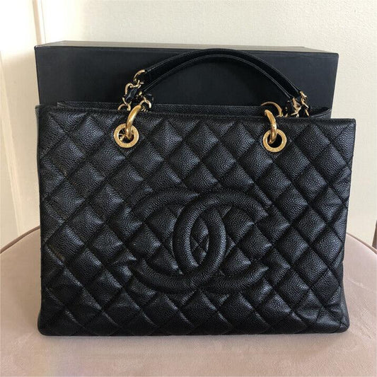 Chanel CC BlackGold Caviar Quilted Grand Shopping Tote