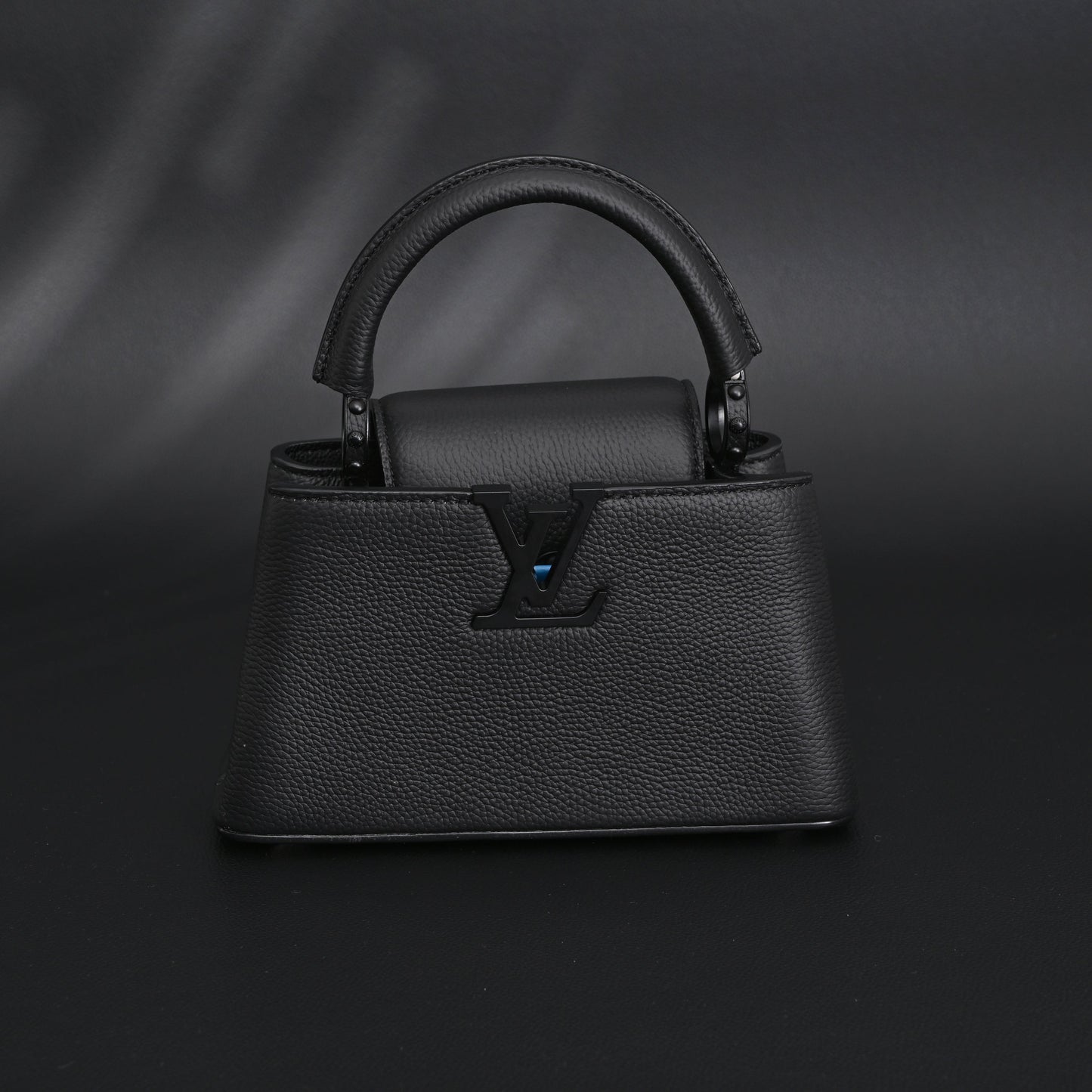 Louis Vuitton Black Grain Leather Mini Top Handle Bag With Chain Strap