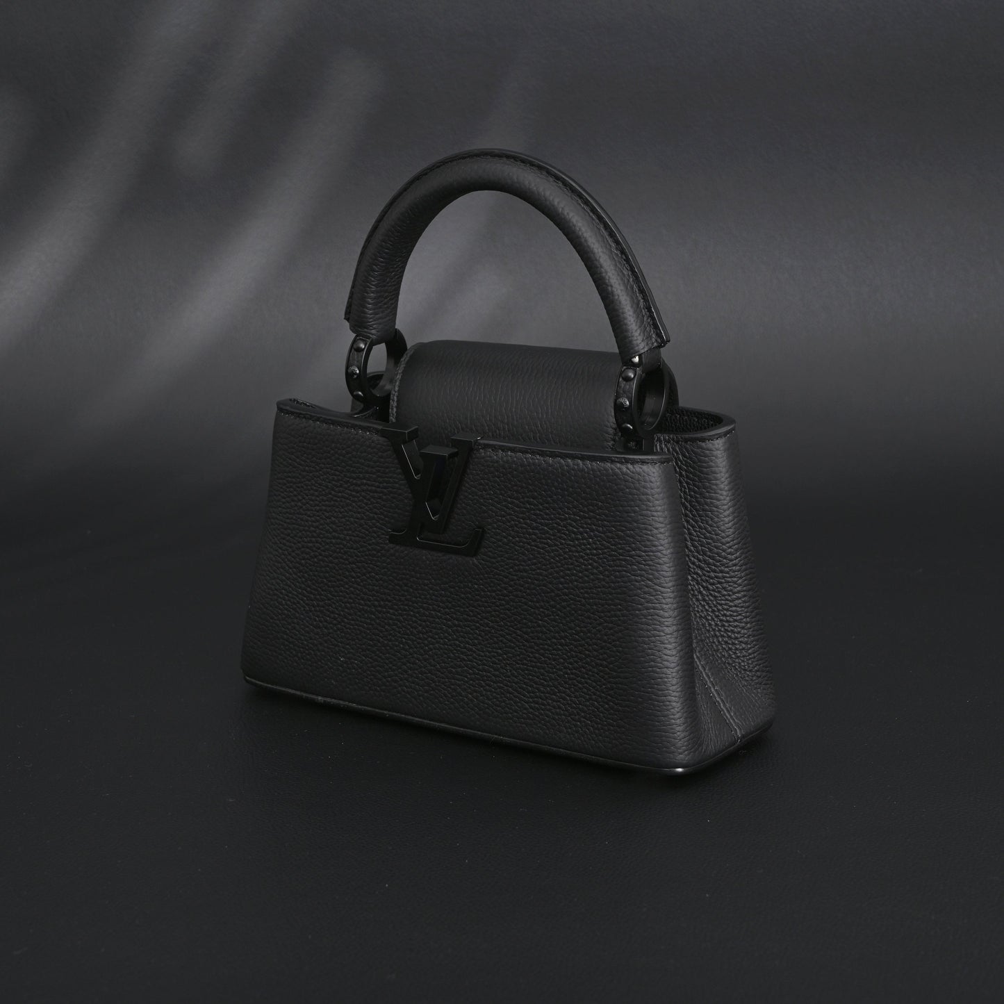 Louis Vuitton Black Grain Leather Mini Top Handle Bag With Chain Strap