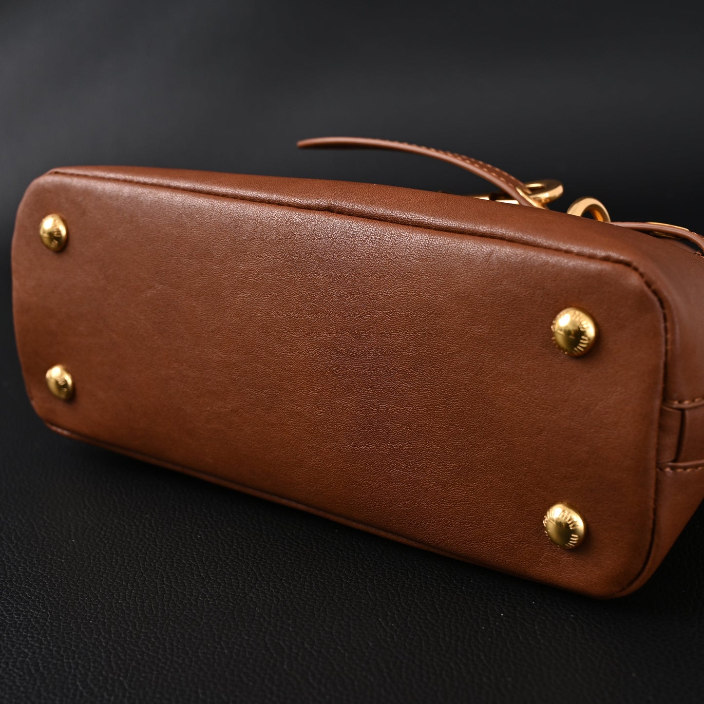 Miu Miu Leather Bowler Top Handle Bag Cognac